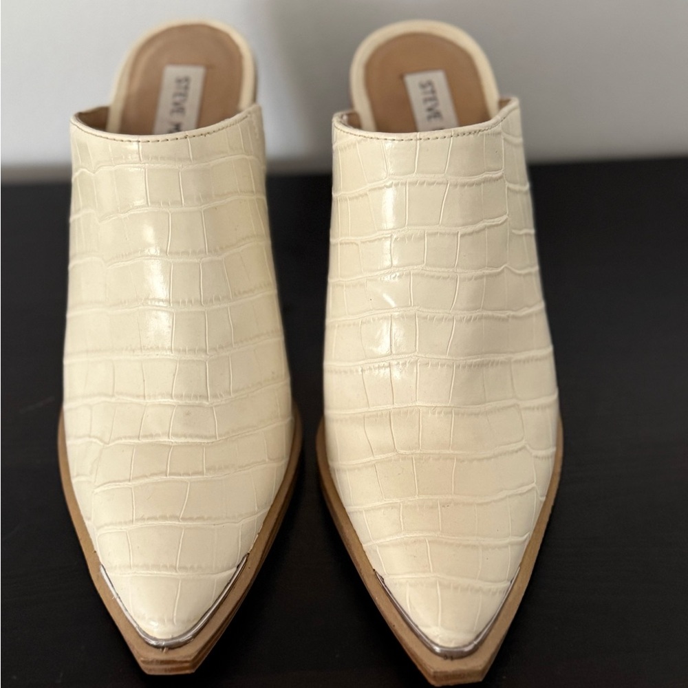 Steve Madden Cream Croc-Embossed Mules